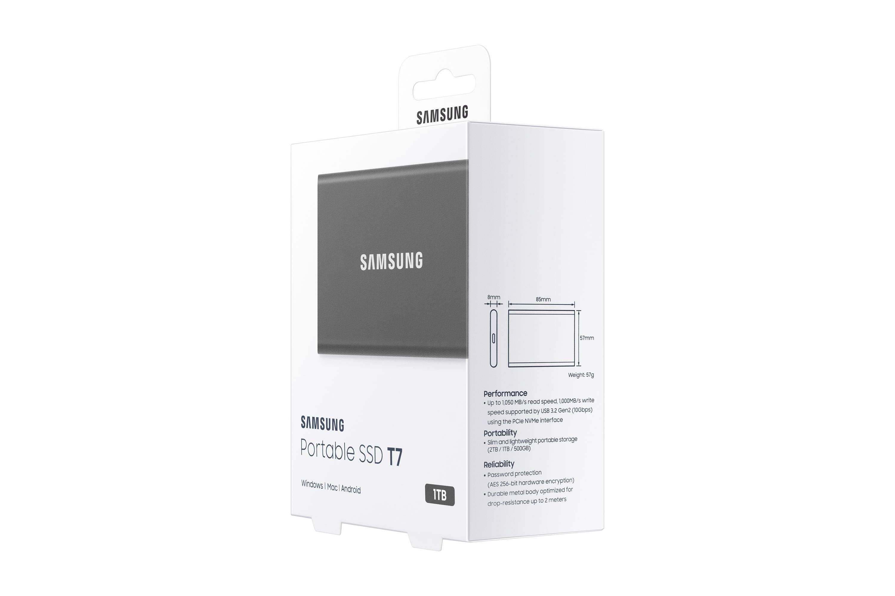 SSD Externo Samsung Portable T7 1TB USB 3.2 Gen2 Preto