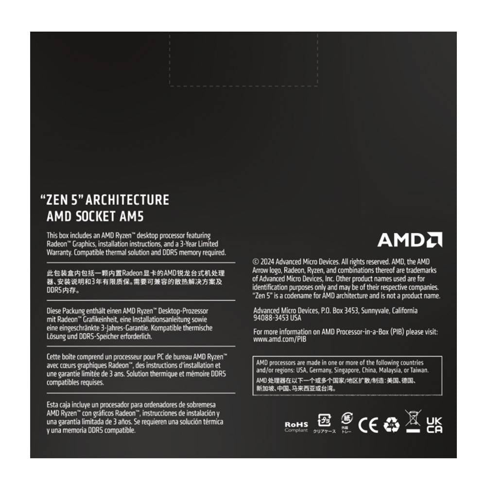 Processador AMD Ryzen 5 9600 "Zen 5" 6-Core 3.8GHz c/ Turbo 5.2GHz 38MB Cache SktAM5