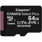 Cartão de Memória microSDXC Kingston Canvas Select Plus 64GB (100MB/s) UHS-I, U1, V10, A1 + Adaptador SD