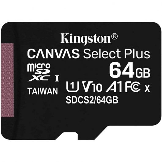 Cartão de Memória microSDXC Kingston Canvas Select Plus 64GB (100MB/s) UHS-I, U1, V10, A1 + Adaptador SD
