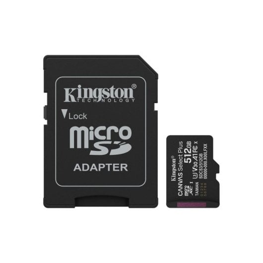 Cartão de Memória microSDXC Kingston Canvas Select Plus Gen3 512GB (150MB/s) UHS-I, U3, V30, A1 + Adaptador SD