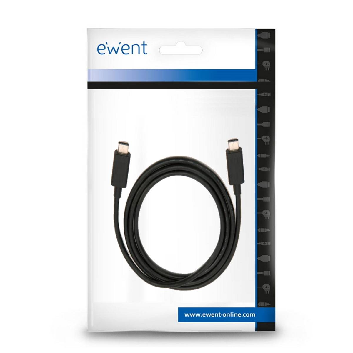 Cabo USB-C Ewent EC1045 PD60W 10Gbps 4K 1m Preto