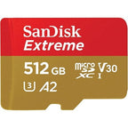 Cartão de Memória microSDXC SanDisk Extreme 512GB (190MB/s) UHS-I, U3, V30, A2 + Adaptador SD
