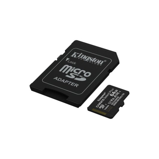 Cartão de Memória microSDXC Kingston Canvas Select Plus Gen3 64GB (100MB/s) UHS-I, U1, V10, A1 + Adaptador SD