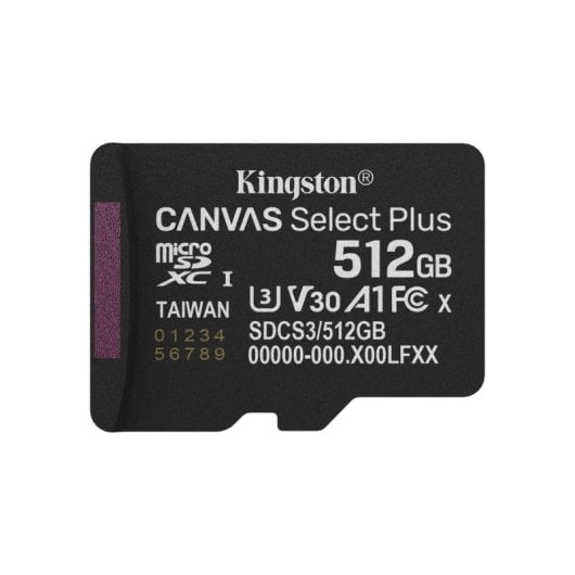 Cartão de Memória microSDXC Kingston Canvas Select Plus Gen3 512GB (150MB/s) UHS-I, U3, V30, A1 + Adaptador SD