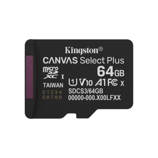 Cartão de Memória microSDXC Kingston Canvas Select Plus Gen3 64GB (100MB/s) UHS-I, U1, V10, A1 + Adaptador SD