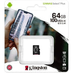 Cartão de Memória microSDXC Kingston Canvas Select Plus 64GB (100MB/s) UHS-I, U1, V10, A1 + Adaptador SD