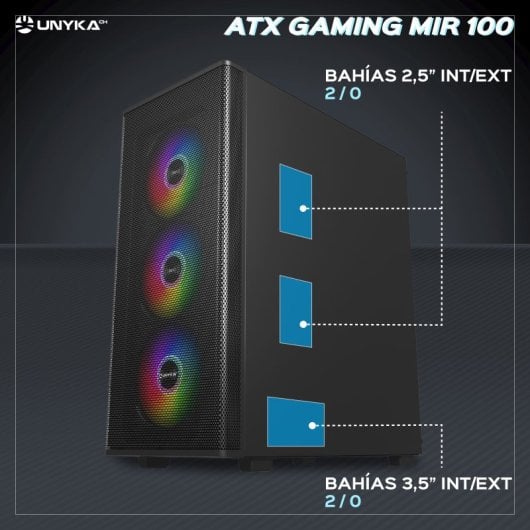 Caixa ATX Unyka Gaming MIR100 ARGB Vidro Temperado Preta