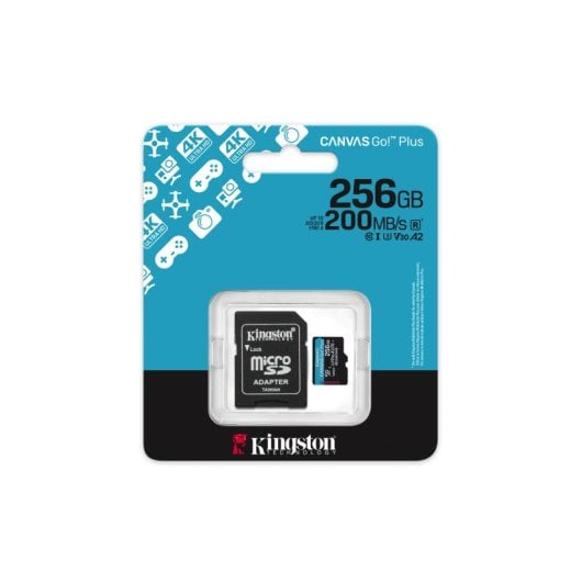 Cartão de Memória microSDXC Kingston Canvas Go! Plus Gen4 256GB (200MB/s) UHS-I, U3, V30, A2 + Adaptador SD
