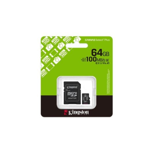 Cartão de Memória microSDXC Kingston Canvas Select Plus Gen3 64GB (100MB/s) UHS-I, U1, V10, A1 + Adaptador SD