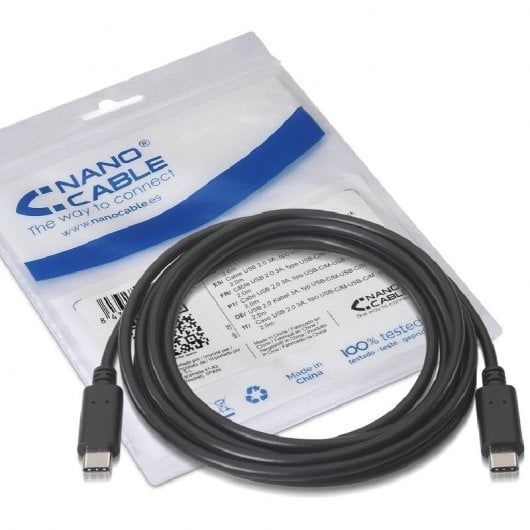 Cabo USB 2.0 3A Nanocable USB-C M/M 2 M Preto
