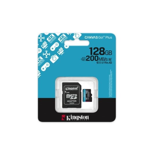 Cartão de Memória microSDXC Kingston Canvas Go! Plus Gen4 128GB (200MB/s) UHS-I, U3, V30, A2 + Adaptador SD