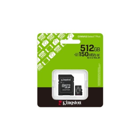 Cartão de Memória microSDXC Kingston Canvas Select Plus Gen3 512GB (150MB/s) UHS-I, U3, V30, A1 + Adaptador SD