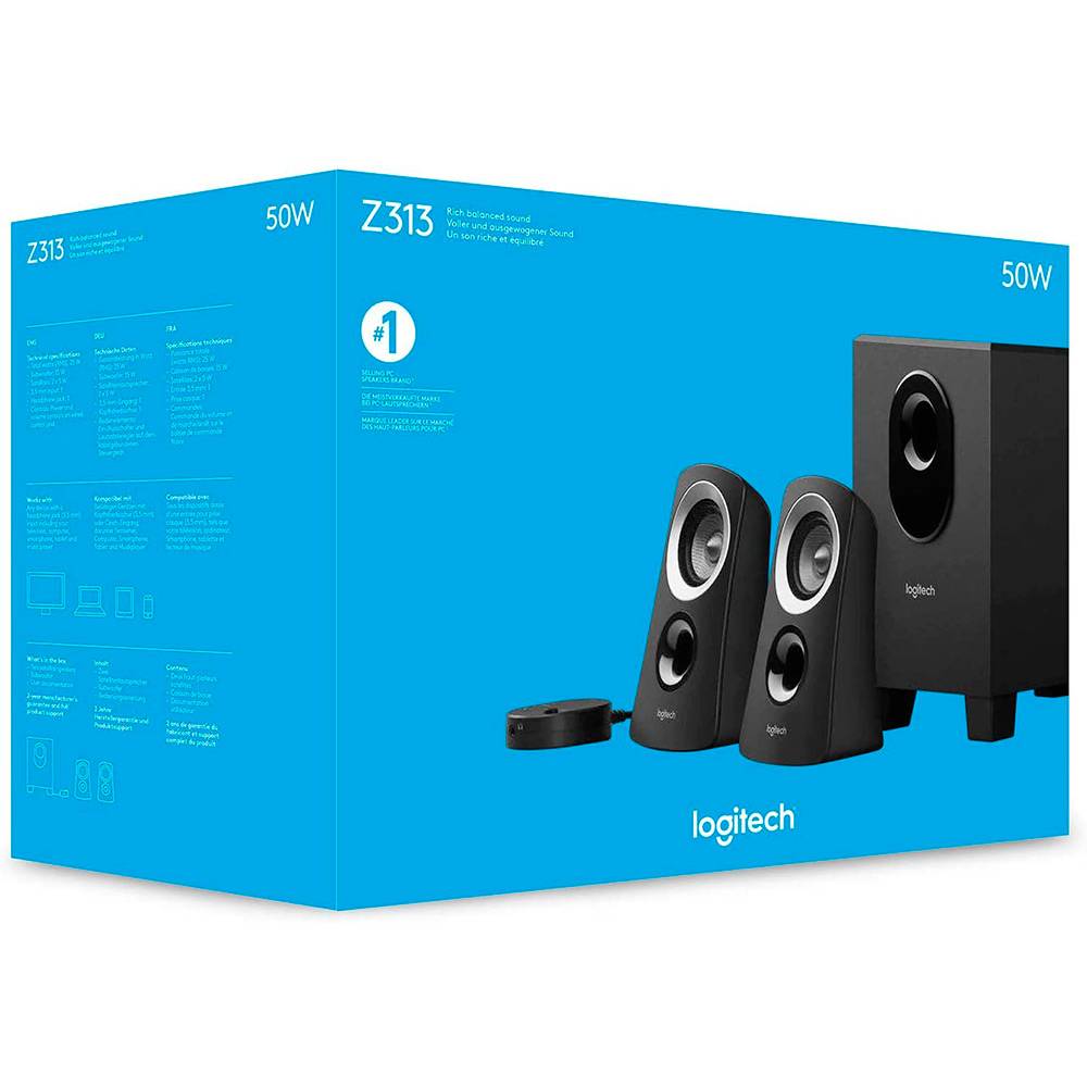 Colunas Logitech Z313 2.1 50W Peak / 25W RMS Pretas