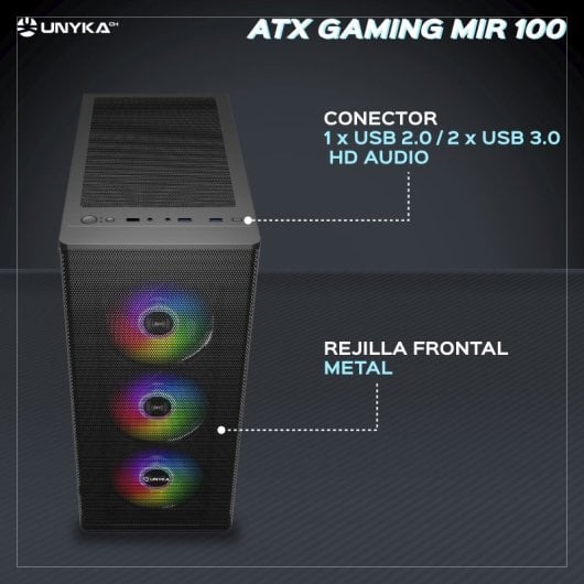 Caixa ATX Unyka Gaming MIR100 ARGB Vidro Temperado Preta