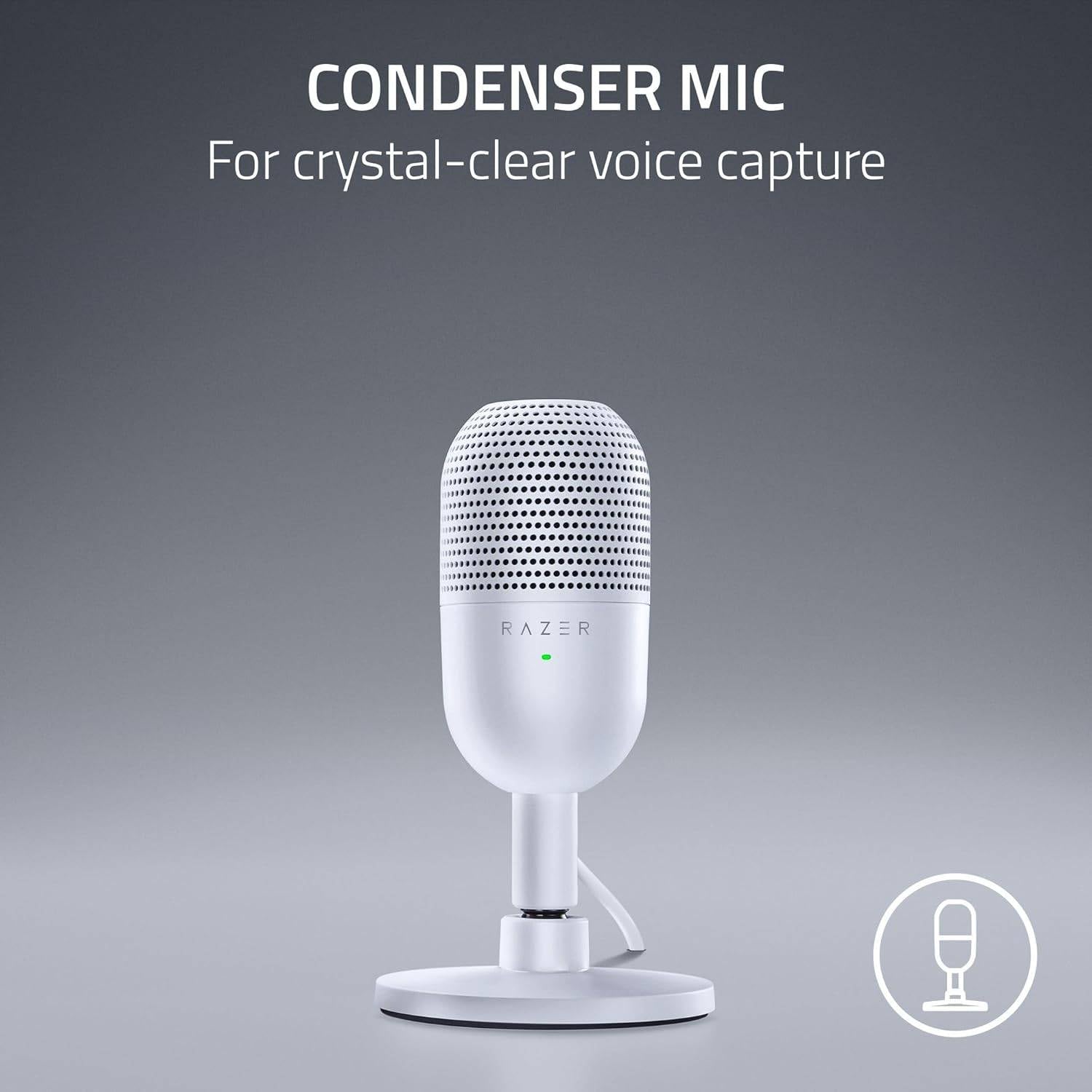 Microfone Condensador Supercardióide Razer Seiren V3 Mini Ultra-Compact 96Khz 24-bit USB Branco