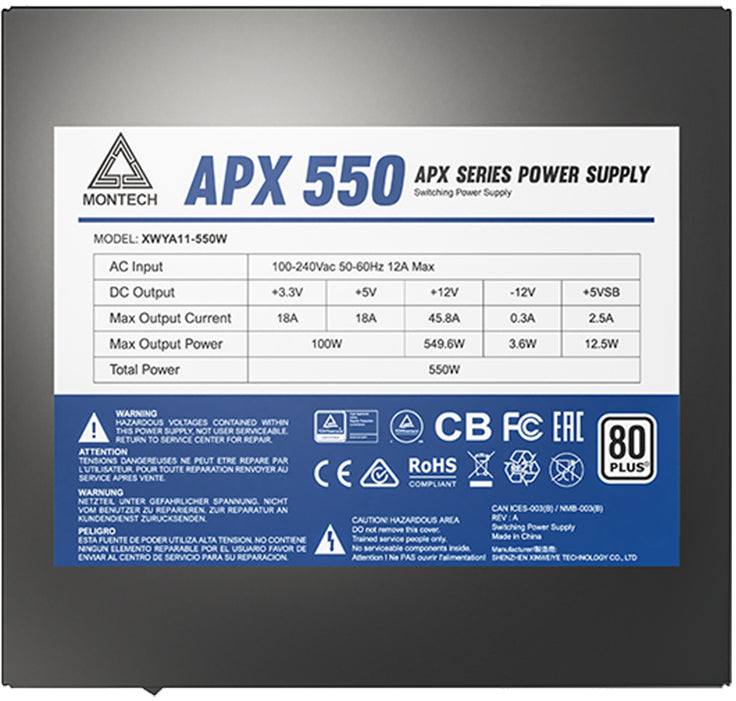 Fonte de Alimentação Montech APX550 550W 80 PLUS
