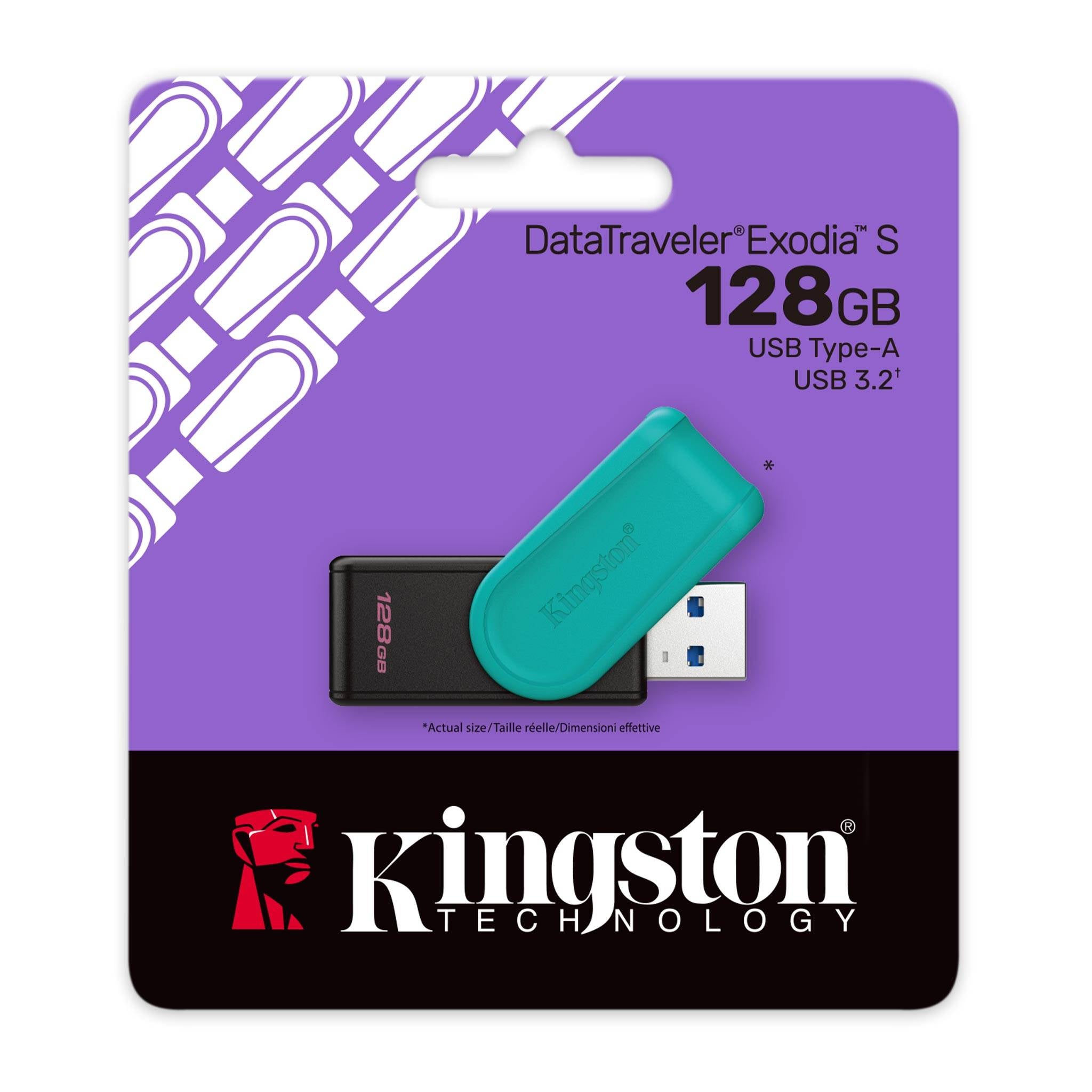 Pen Drive Kingston DataTraveler Exodia S 128GB USB 3.2 Gen1 Preta/Turquesa