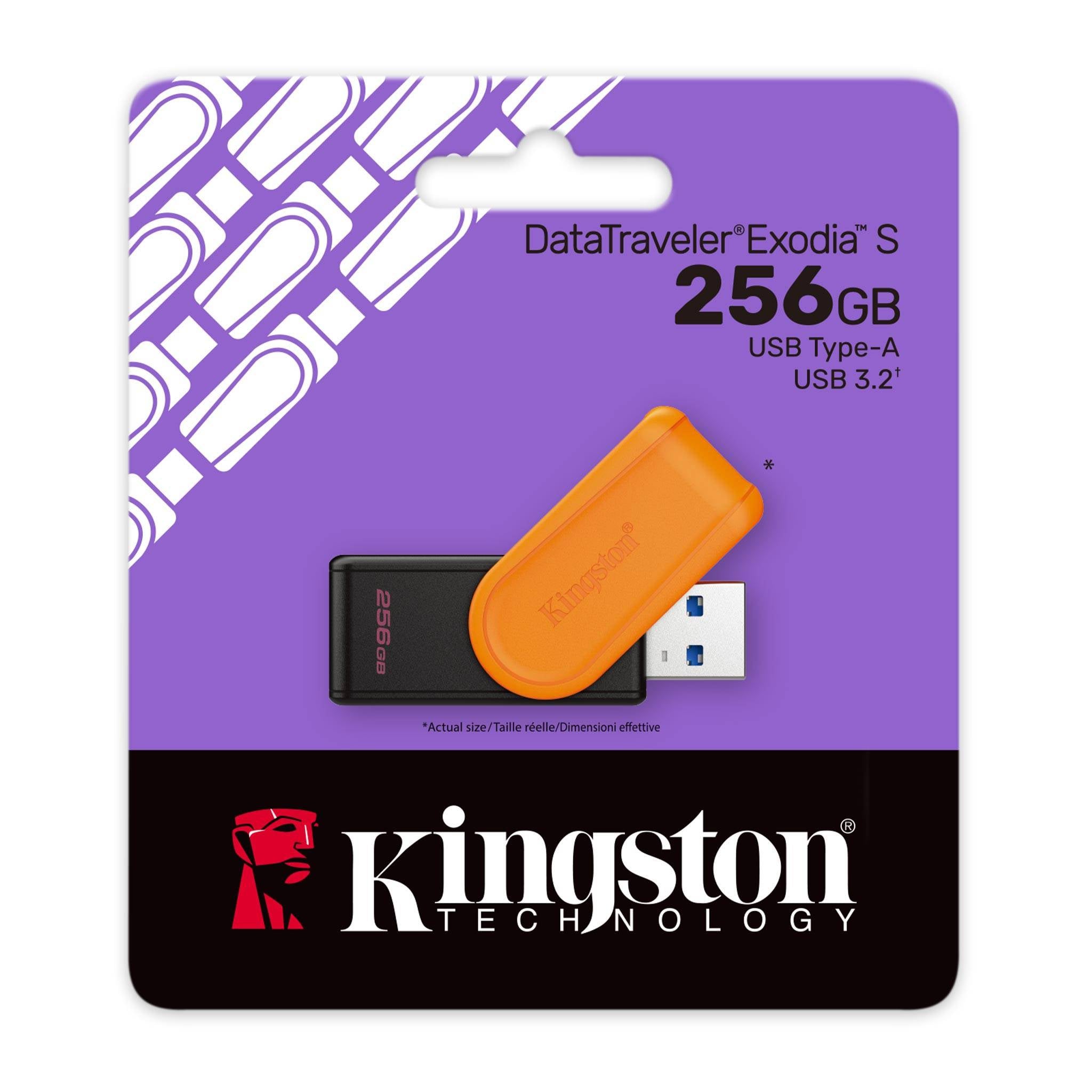 Pen Drive Kingston DataTraveler Exodia S 256GB USB 3.2 Gen1 Preta/Laranja