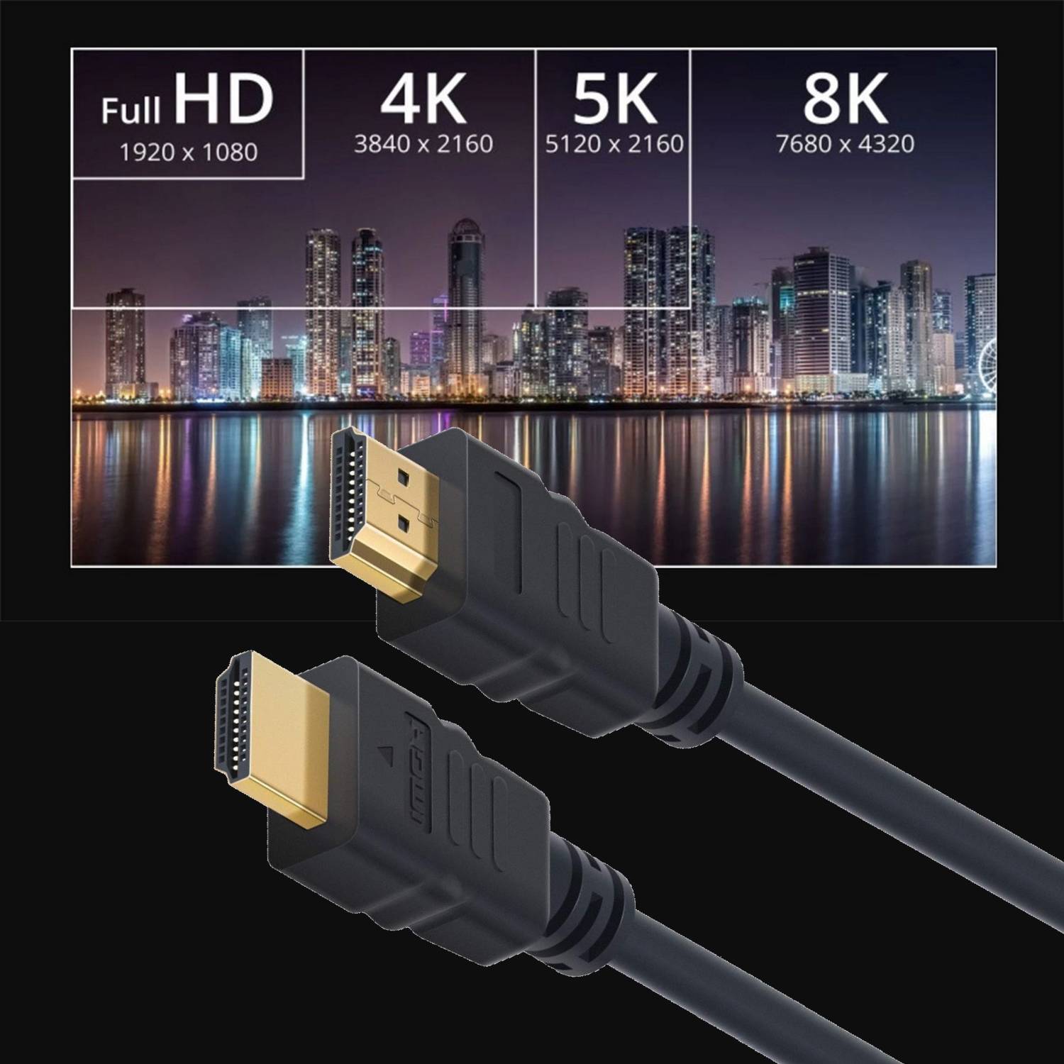 Cabo HDMI 2.1 Ewent EC1325 Ultra High Speed c/ Ethernet 8K HDR 10m Preto