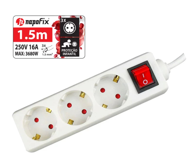 EXTENSAO ELETRICA NAPOFIX 3 TOMADAS 1.5MT 3680W