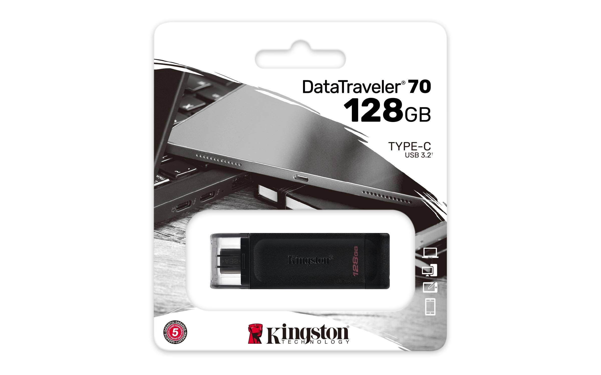 Pen Drive Kingston DataTraveler 70 128GB USB 3.2 Gen1 Preta