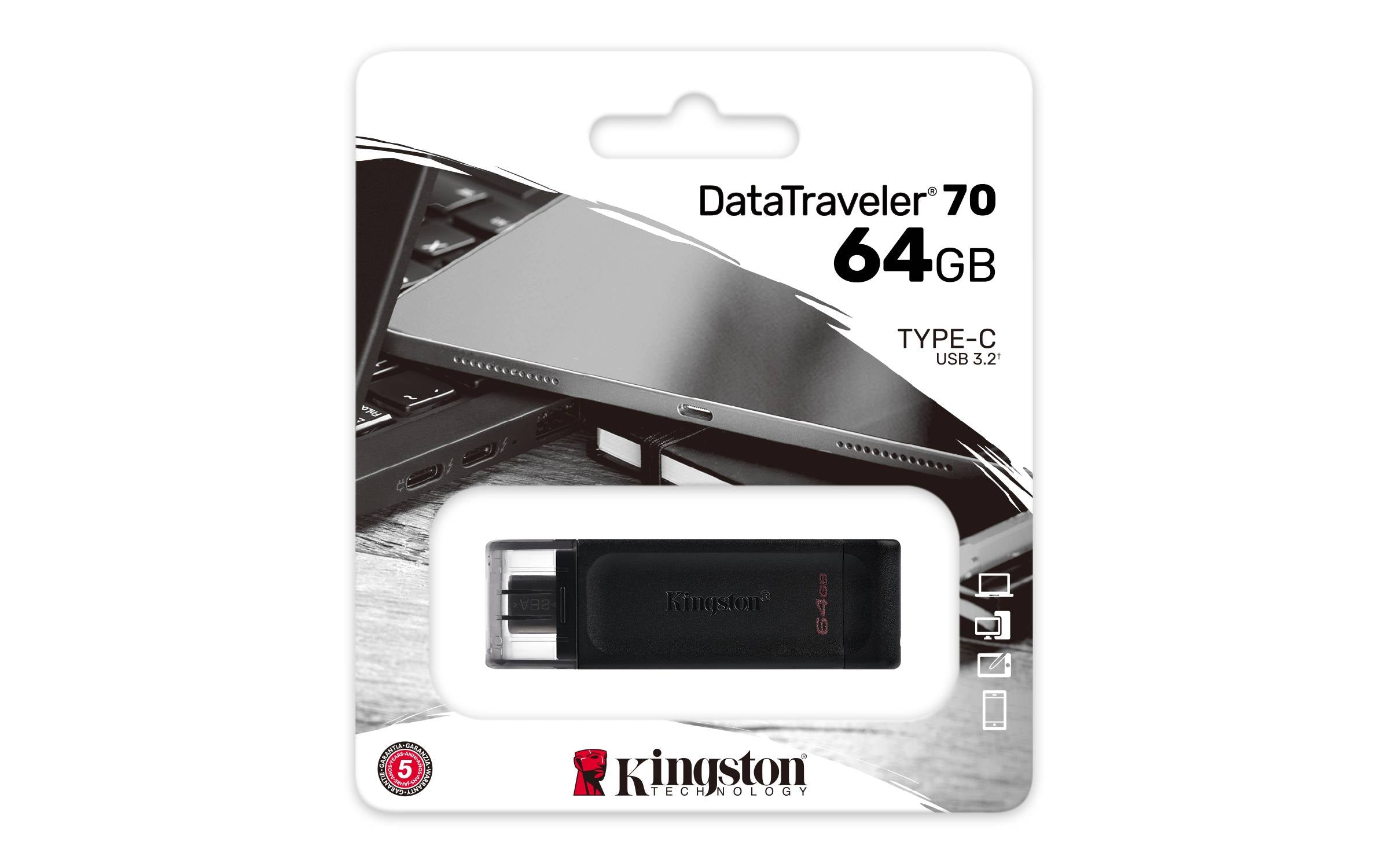 Pen Drive Kingston DataTraveler 70 64GB USB 3.2 Gen1 Preta