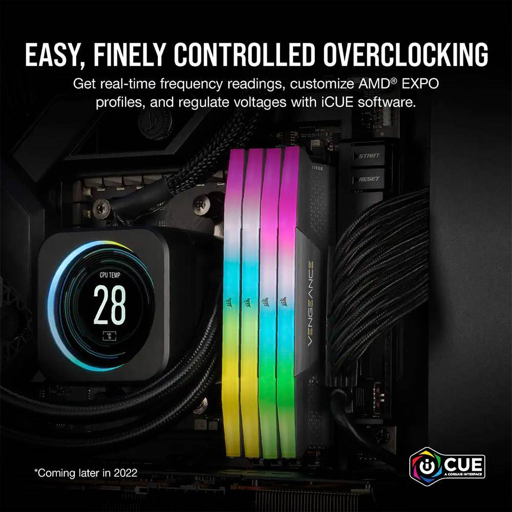 Memória RAM UDIMM Corsair Vengeance RGB 64GB (2x32GB) DDR5-6000MHz (AMD Expo/Intel XMP) CL30 (30-36-36-76) 1.40V Preta