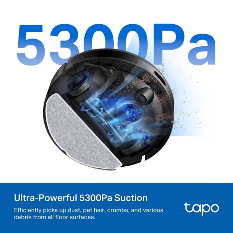 Aspirador Robô TP-Link Tapo RV20 Max 5300Pa 2600mAh Preto