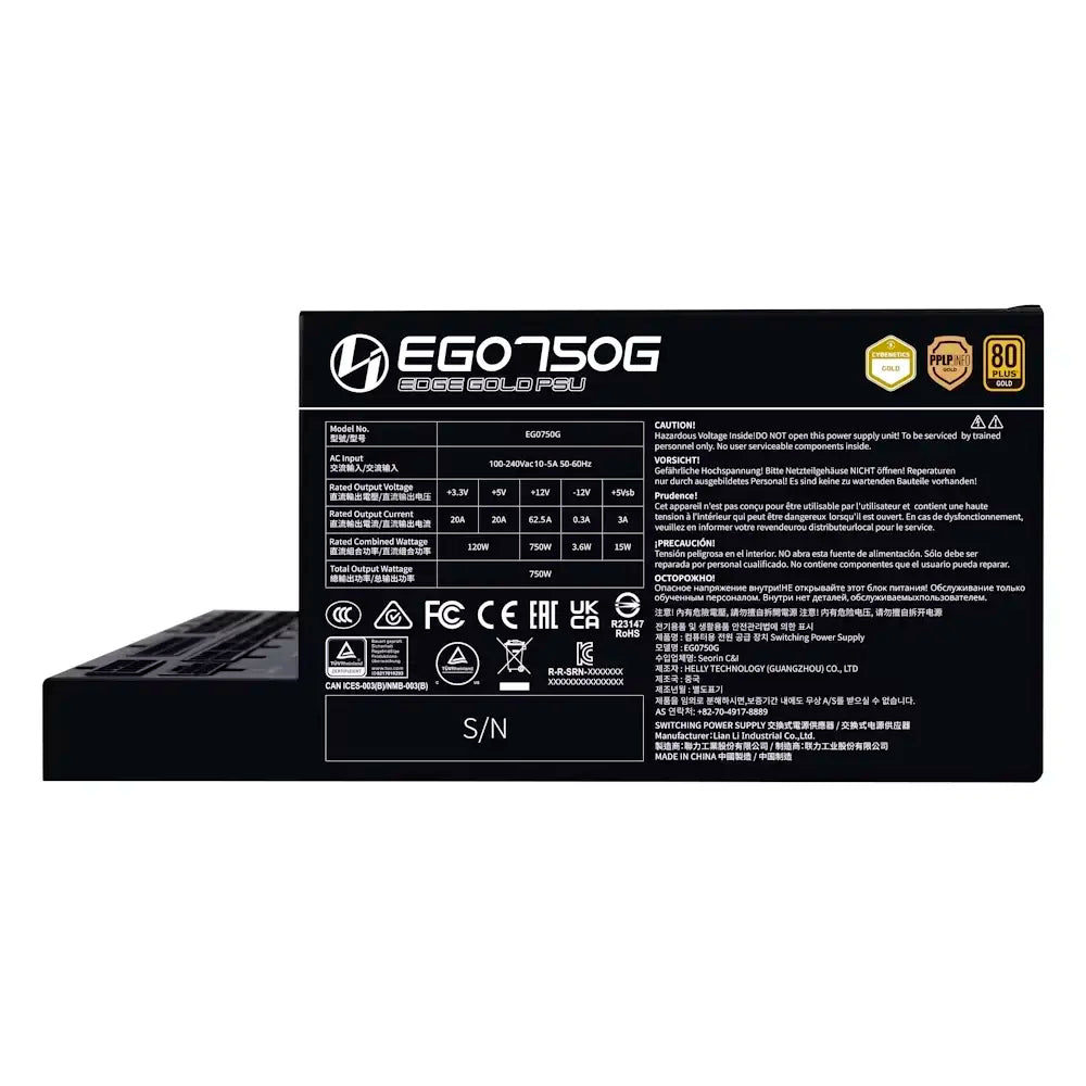 Fonte de Alimentação ATX Lian Li Edge 750W ATX 3.1/PCIe 5.1 80 Plus Gold Full Modular Preta