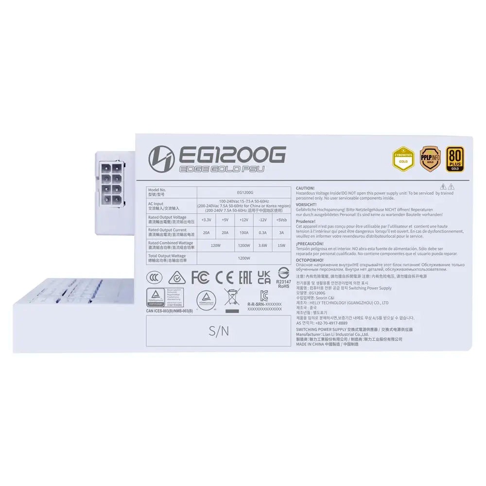 Fonte de Alimentação ATX Lian Li Edge 1200W ATX 3.1/PCIe 5.1 80 Plus Gold Full Modular Branca