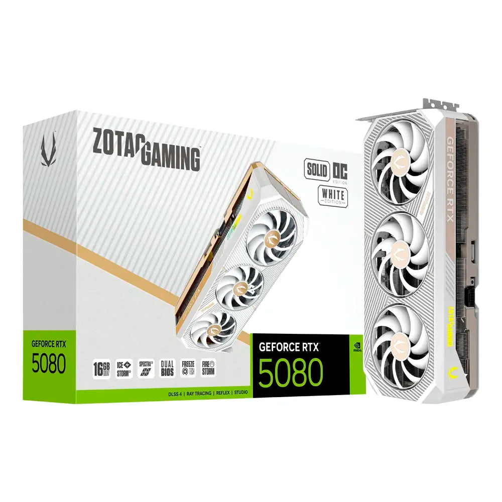 Placa Gráfica ZOTAC GeForce® RTX 5080 Solid OC White 16GB GDDR7 DLSS4
