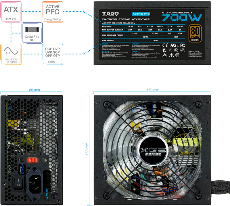 Fonte de Alimentação Tooq Xtreme Gaming Energy II 700W 80+ Bronze c/LED