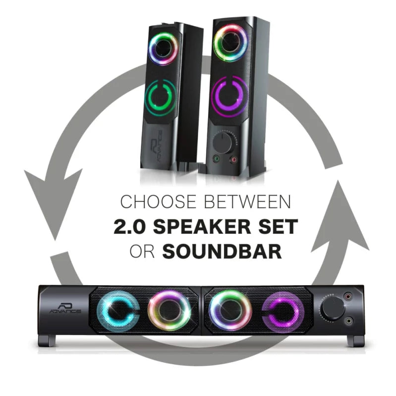 Colunas ADVANCE SOUNDPHONIC 2.0 RGB 6W RMS PC