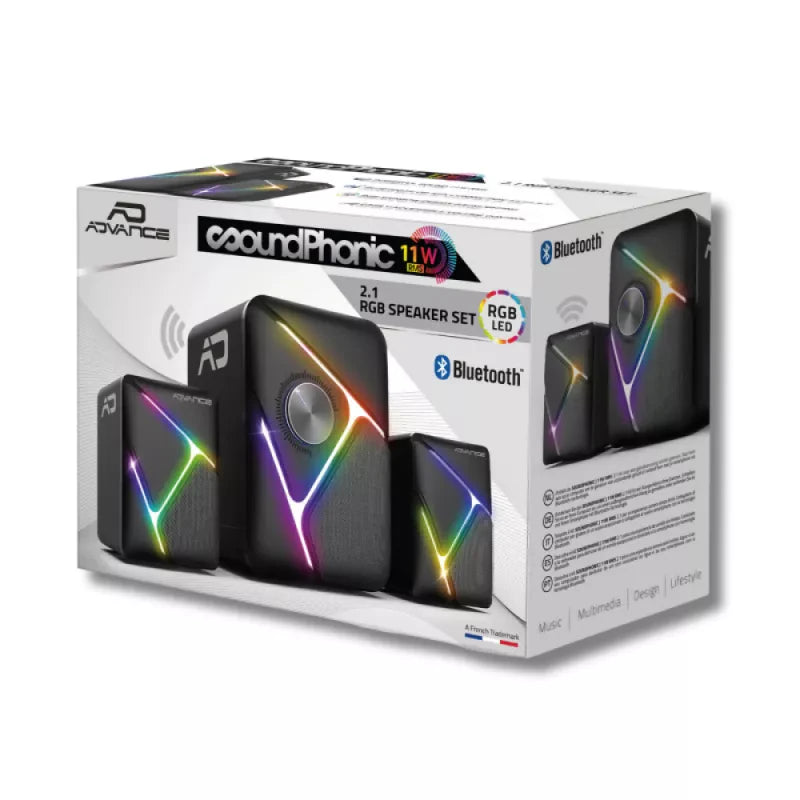 Colunas ADVANCE SOUNDPHONIC 11W RMS 2.1 RGB SPEAKER SET
