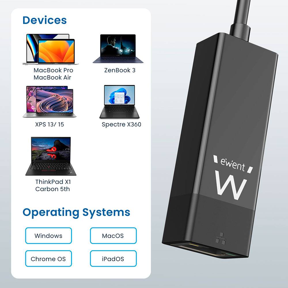 Adaptador de Rede Ewent EW1017 Gigabit Ethernet USB 3.2 Gen 1 Preto