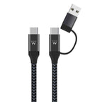 Cabo USB-C Ewent EW9918 c/ Adaptador p/ USB-A 60W 1m Preto