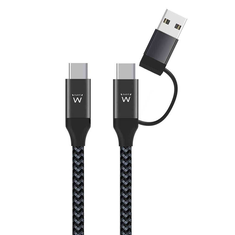 Cabo USB-C Ewent EW9918 c/ Adaptador p/ USB-A 60W 1m Preto