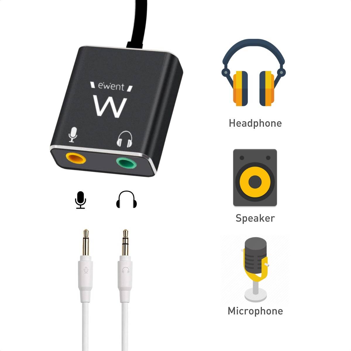 Adaptador Áudio Ewent EC1645 USB Type C para 2xJack 3.5mm Fêmea