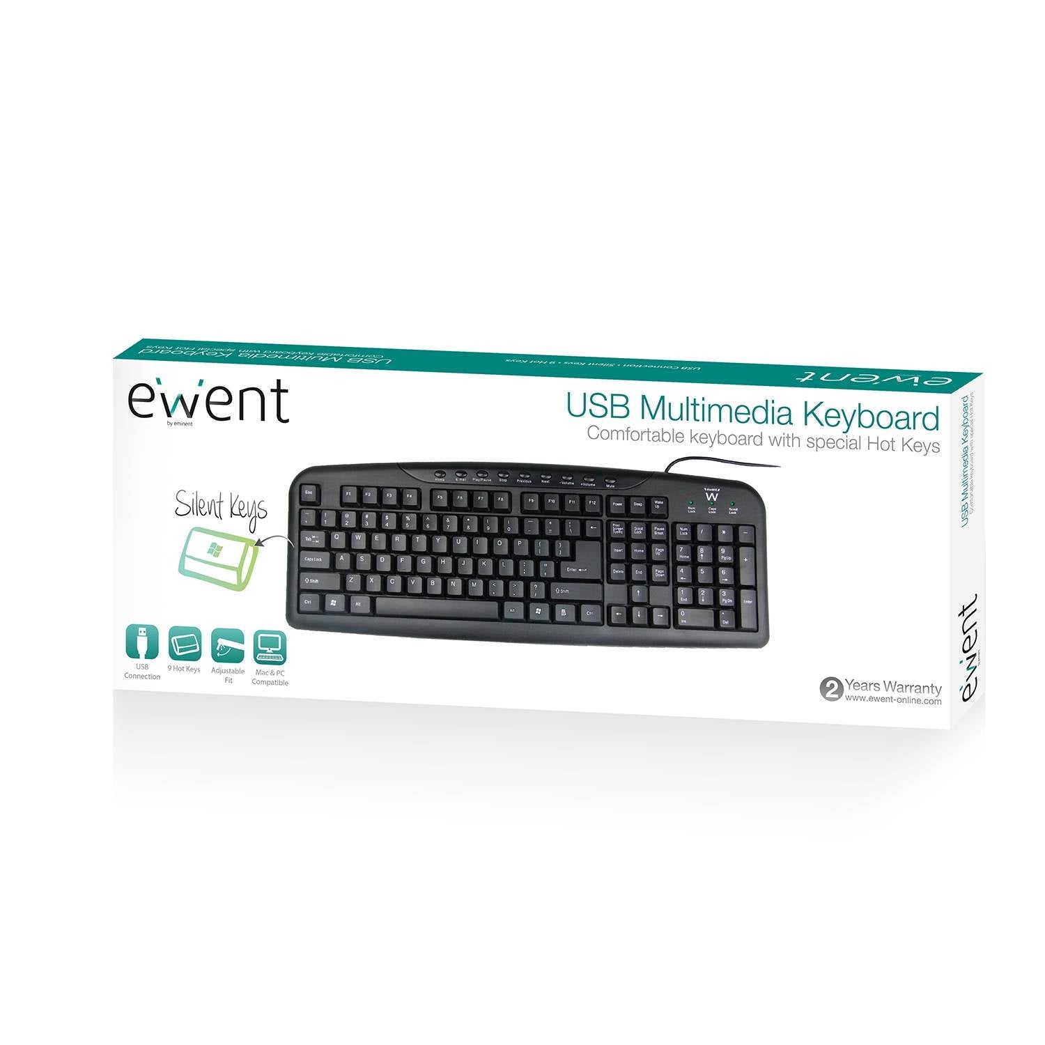 Teclado Ewent EW3195 Multimédia USB PT Preto