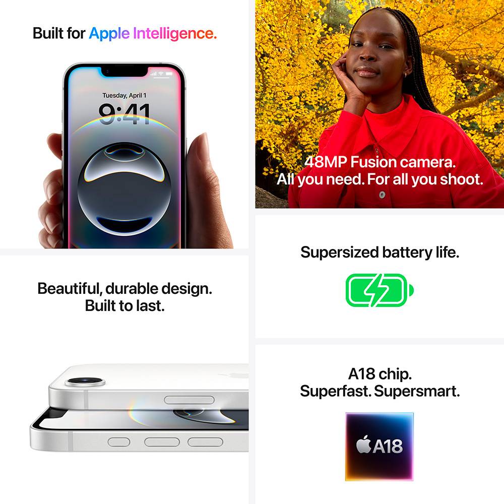 Smartphone Apple iPhone 16e 6.1" 128GB Dual SIM Preto