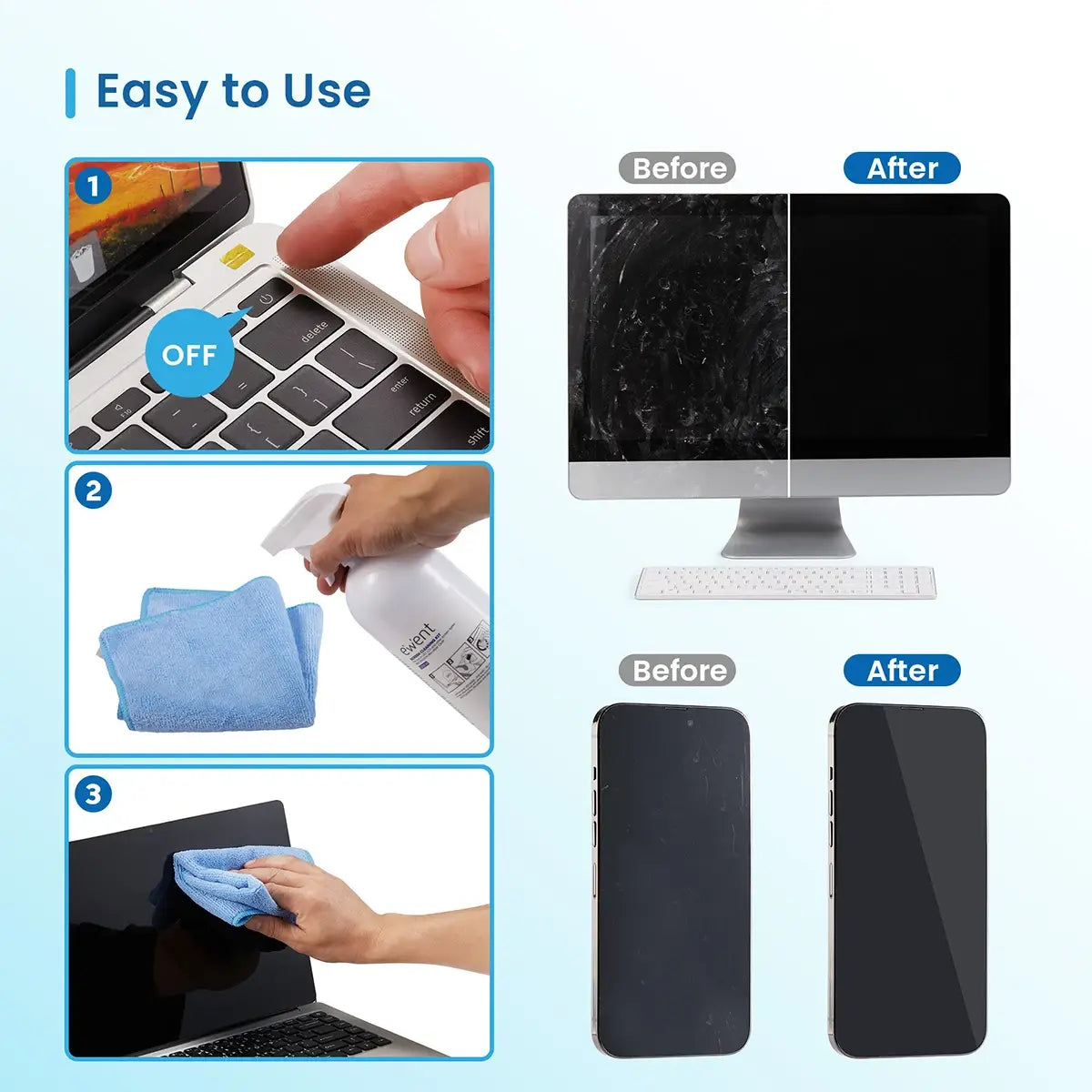 Kit Limpeza de Ecrãs Ewent EW5680 1 Litro com Pano de Microfibras 30x30cm