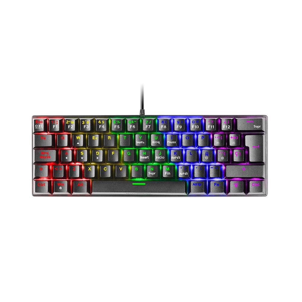 Teclado Mecânico Mars Gaming MK60 60% FRGB Rainbow Anti-Dust Blue Switch PT Preto