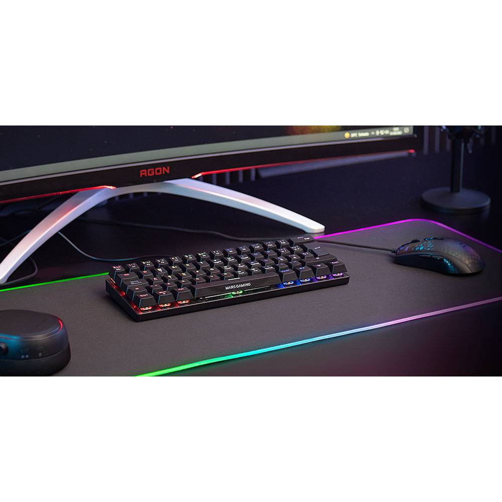 Teclado Mecânico Mars Gaming MK60 60% FRGB Rainbow Anti-Dust Blue Switch PT Preto