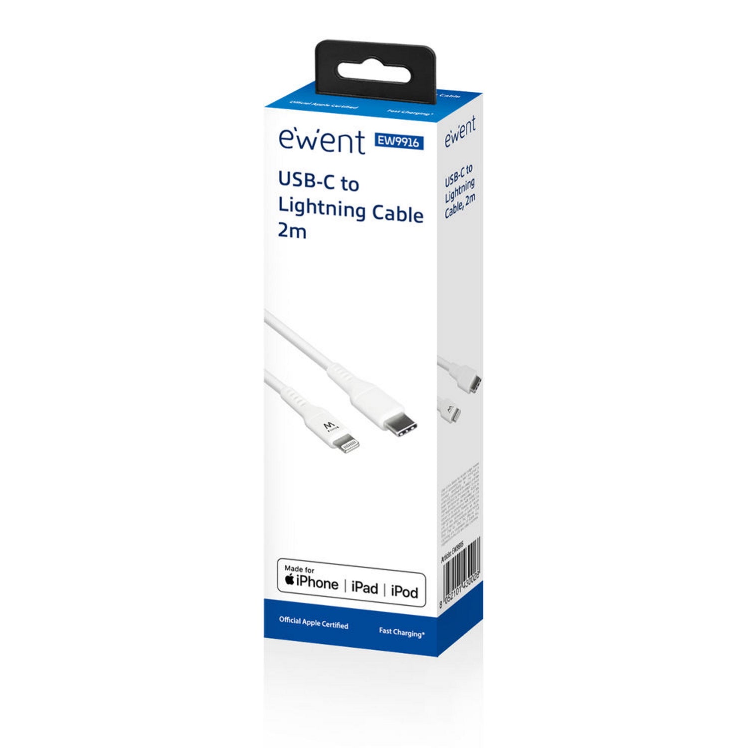 Cabo Ewent USB/C para Lightning 2 M Branco