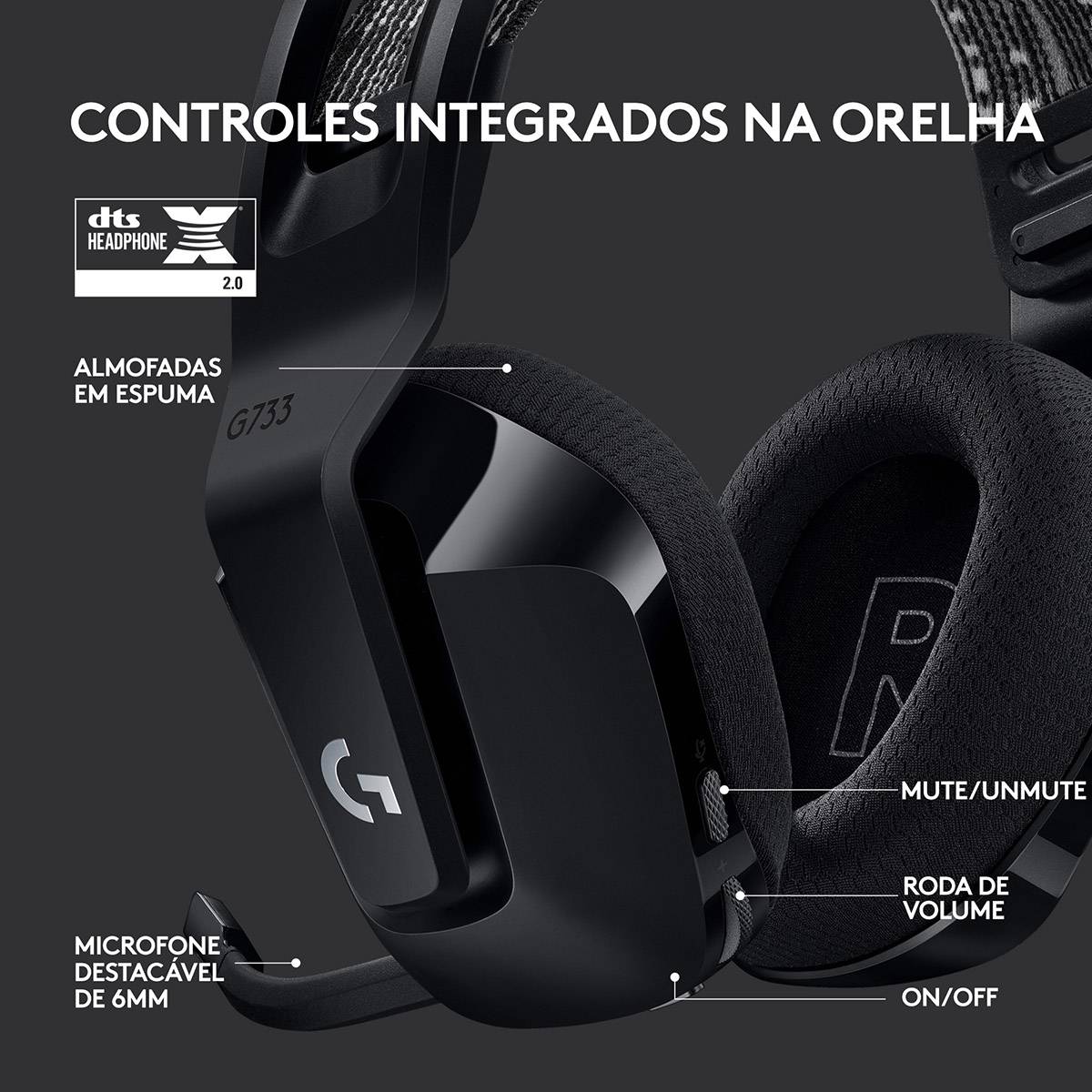 Headset Logitech G733 Lightspeed Wireless RGB Gaming Preto