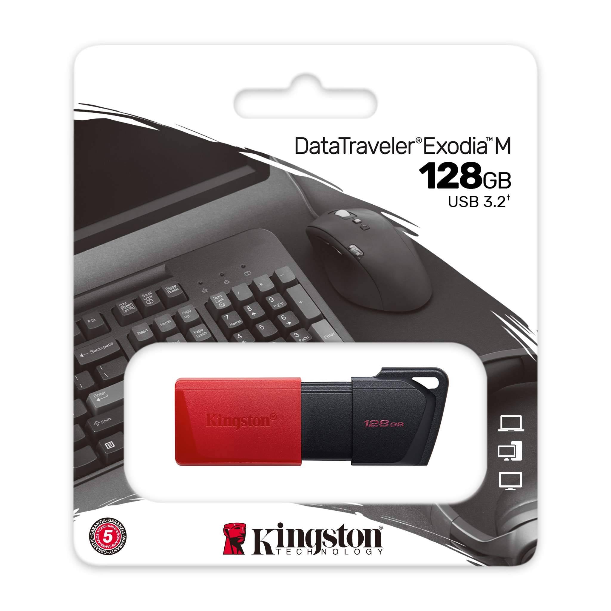 Pen Drive Kingston DataTraveler Exodia M USB 3.2 128GB Preta/Vermelha