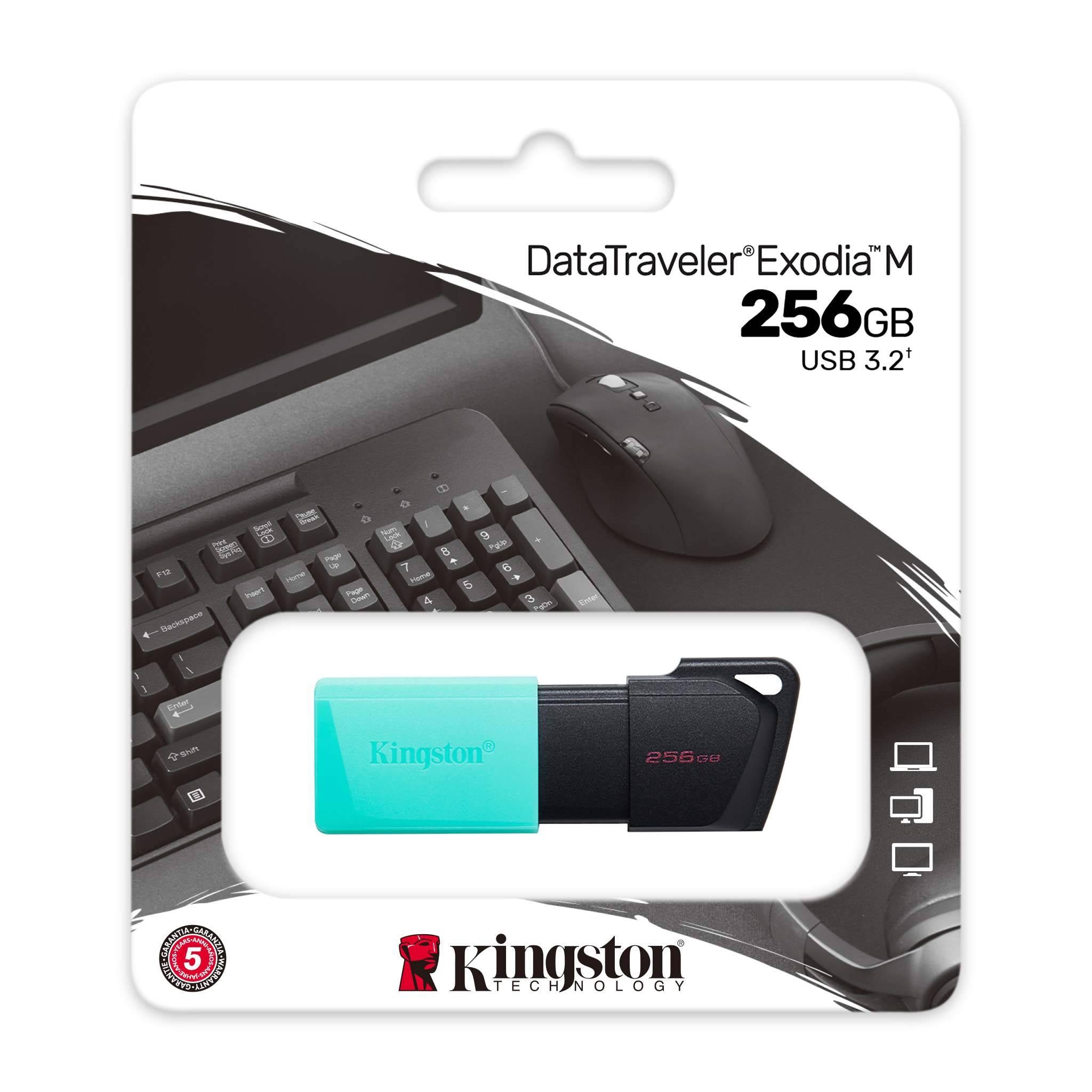 Pen Drive Kingston DataTraveler Exodia M USB 3.2 256GB Preta/Azul Turquesa