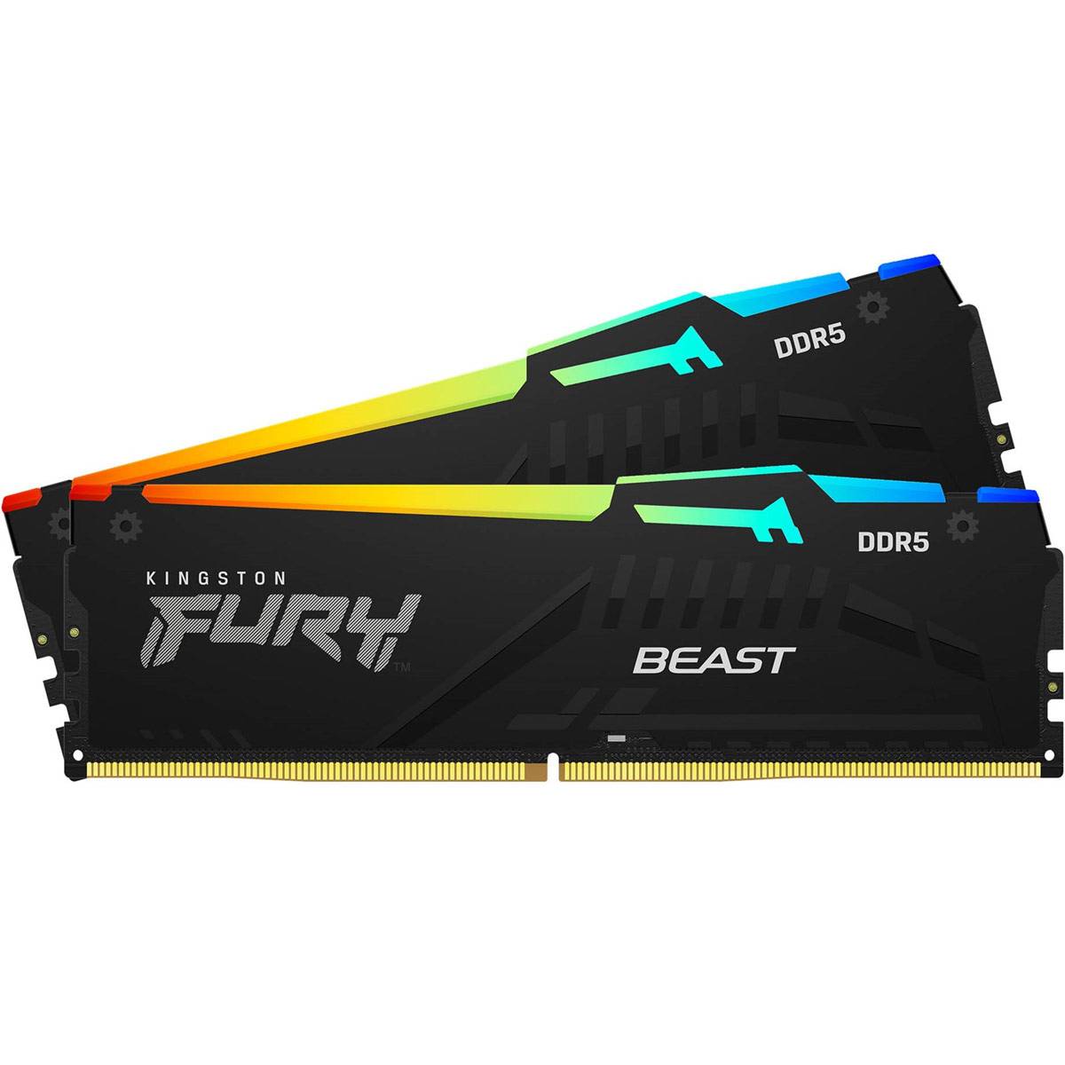 Memória RAM DIMM Kingston Fury Beast RGB 64GB (2x32GB) DDR5-5600MHz (AMD Expo/Intel XMP) CL36 (36-38-38) 1.25V 2Rx8 Preta