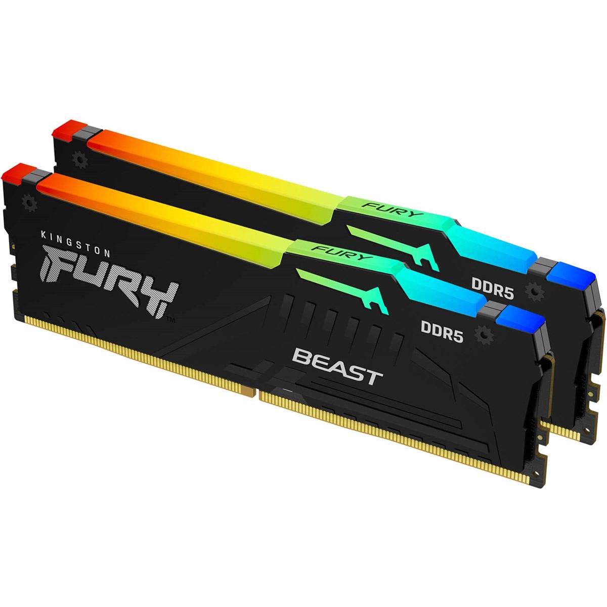 Memória RAM DIMM Kingston Fury Beast RGB 64GB (2x32GB) DDR5-5600MHz (AMD Expo/Intel XMP) CL36 (36-38-38) 1.25V 2Rx8 Preta
